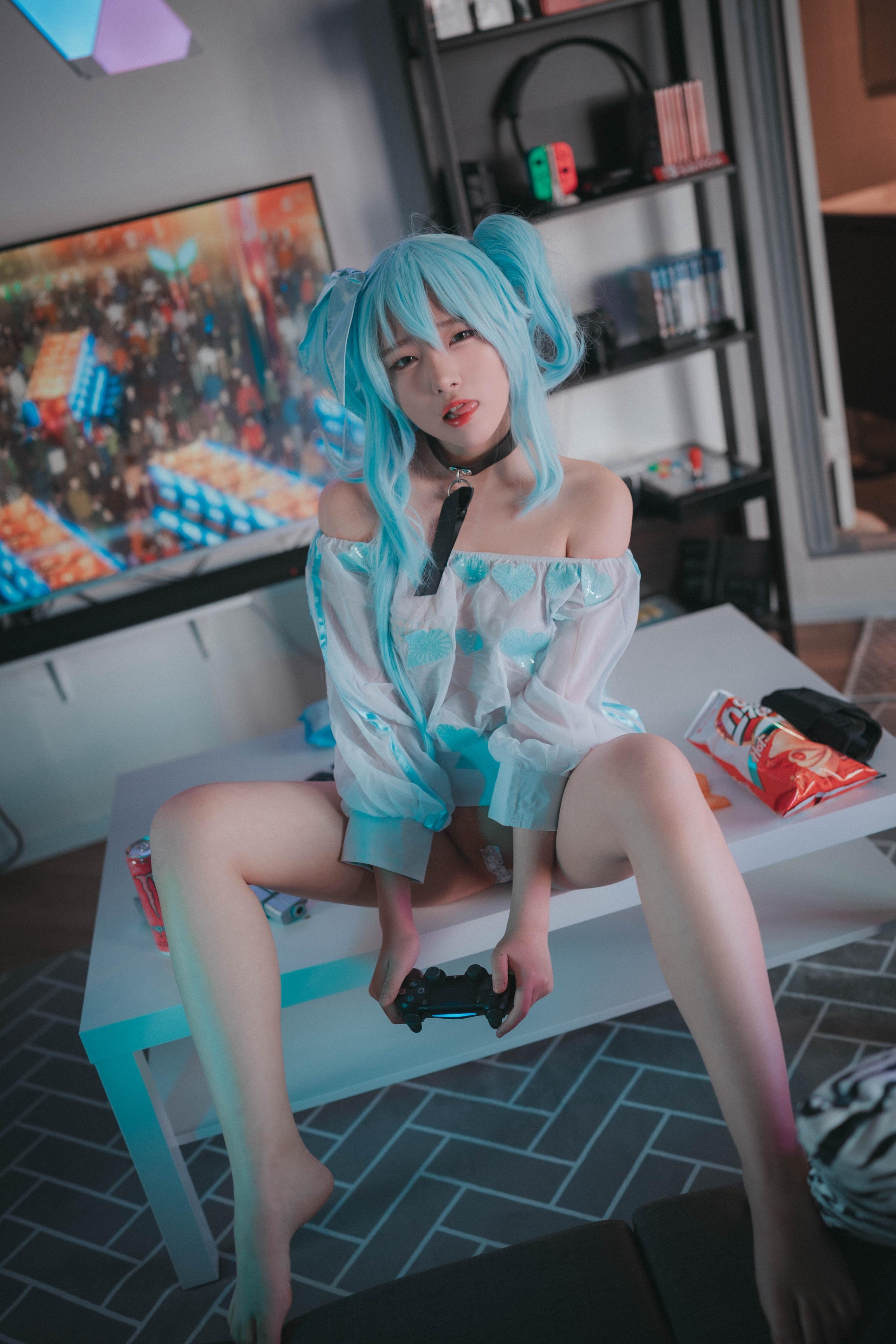 Korean cosplay model in character outfit indoor