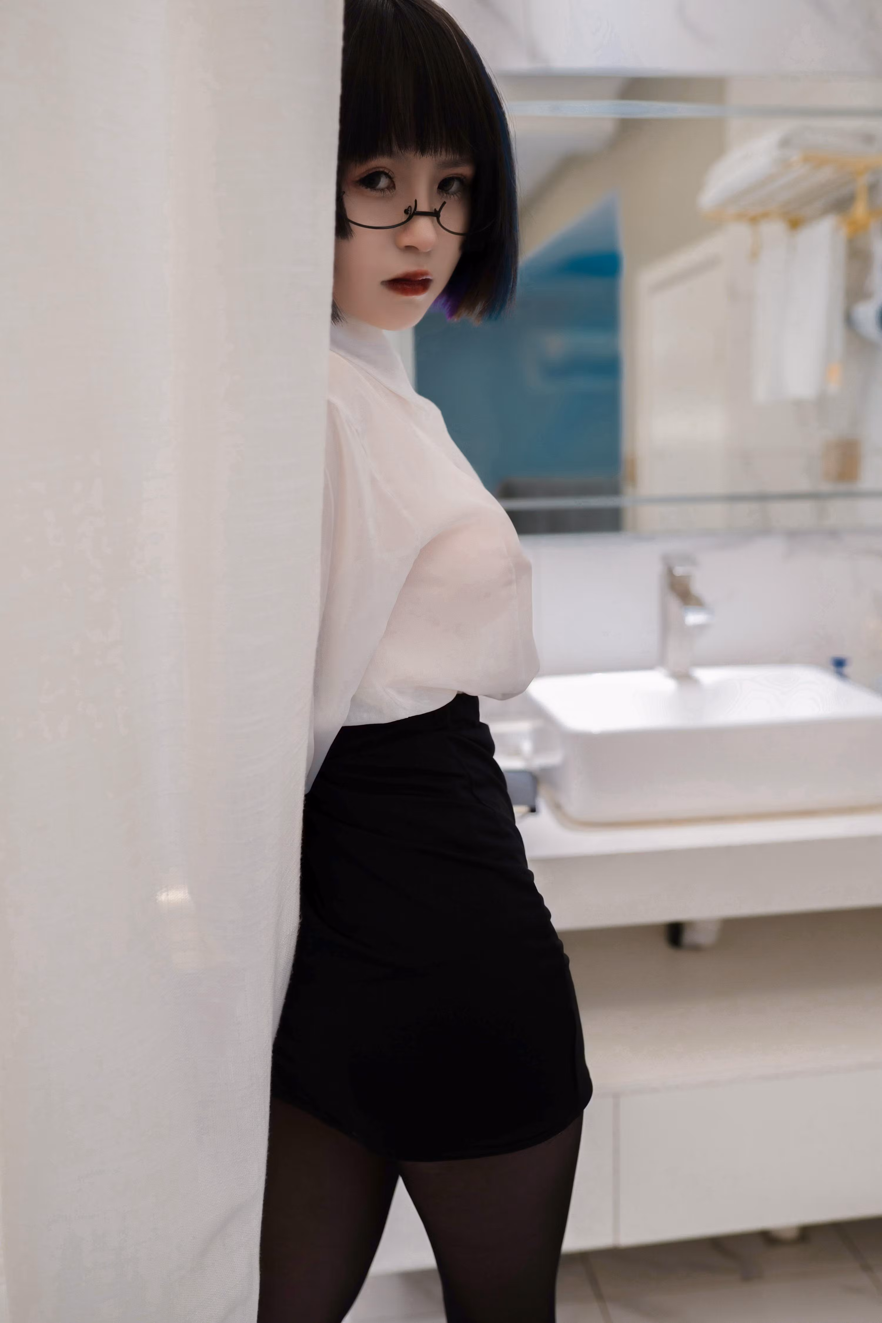 Secretary style outfit soft lighting portrait